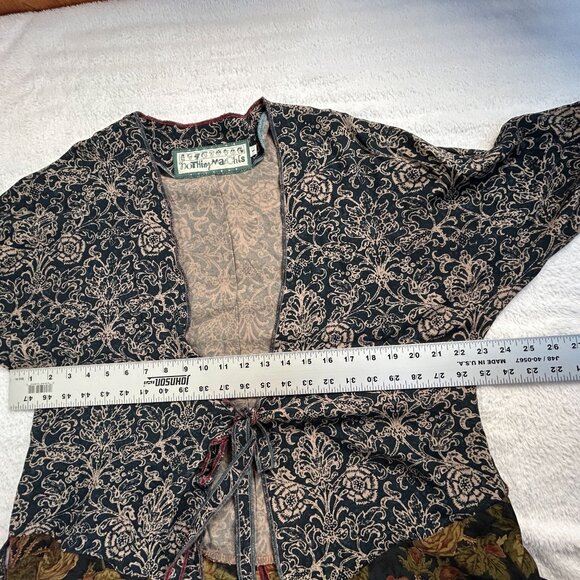 Nothing Matches Womens Mixed Fabric Wrap Tie-Front Top Size 1 Blue Floral Boho - Picture 6 of 8